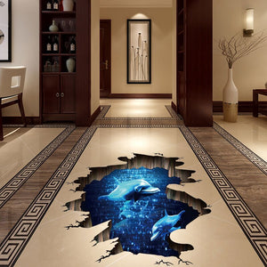 Large 3d Cosmic Space Wall Sticker dolphin volcanic Bridge Home Decoration for Kids Room Floor Living Room Wall Decal Home Decor
