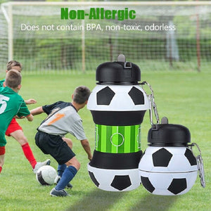 550ml Portable Folding Football Water Bottle Leakproof Sports Plastic Eco-friendly Kettle for Children/AdultsTravel Hiking Drink